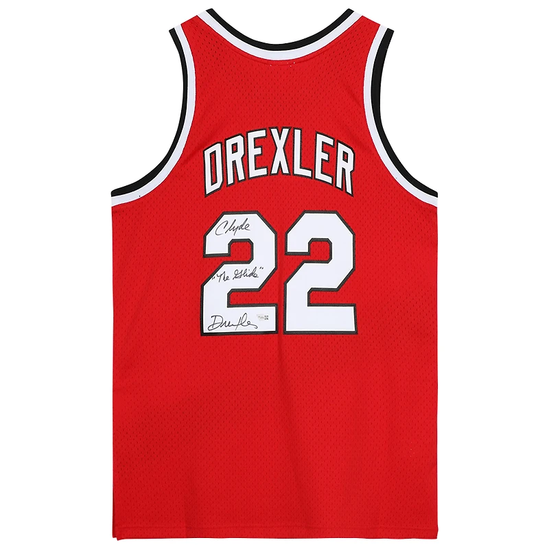 Clyde Drexler Portland Trail Blazers Autographed Red Mitchell and Ness Swingman Jersey with "The Glide" Inscription