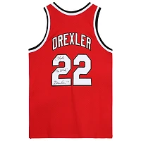 Clyde Drexler Portland Trail Blazers Autographed Red Mitchell and Ness Swingman Jersey with "The Glide" Inscription