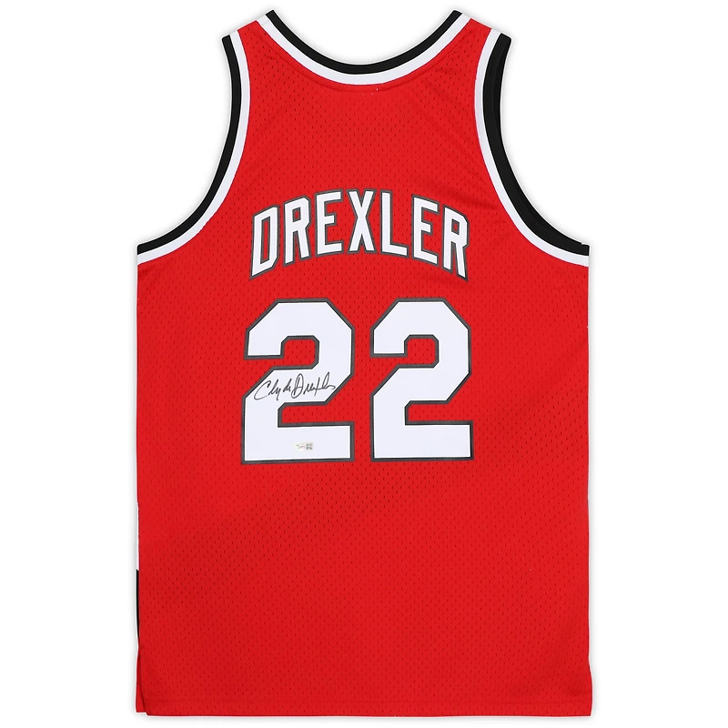 Clyde Drexler Portland Trail Blazers Autographed Red Mitchell and Ness Swingman Jersey