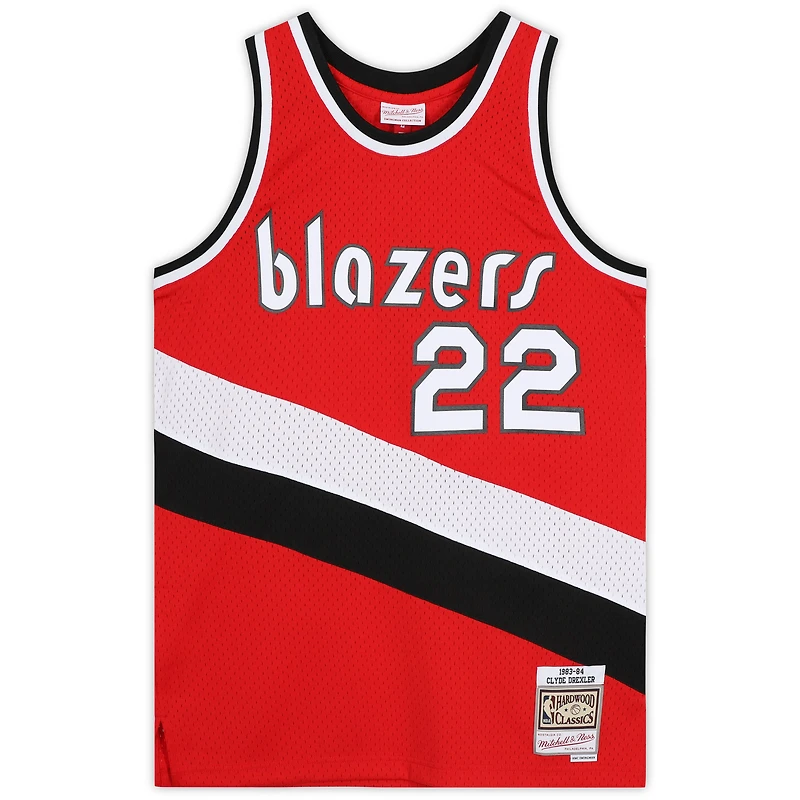 Clyde Drexler Portland Trail Blazers Autographed Red Mitchell and Ness Swingman Jersey