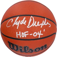 Ballon de basket-ball d'intérieur/extérieur Wilson Authentic Series autographié par Clyde Drexler des Portland Trail Blazers avec inscription « HOF 04 »