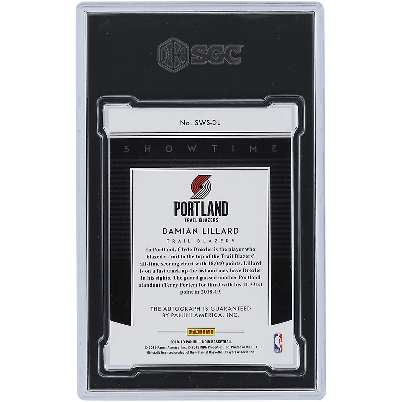 Damian Lillard Portland Trail Blazers Autographed 2018-19 Panini Noir Showtime #SWS-DL #59/99 SGC Authenticated 9/10 Card