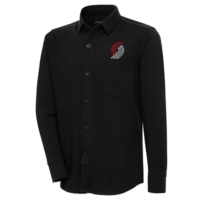 Veste-chemise boutonnée noire Portland Trail Blazers pour homme Antigua