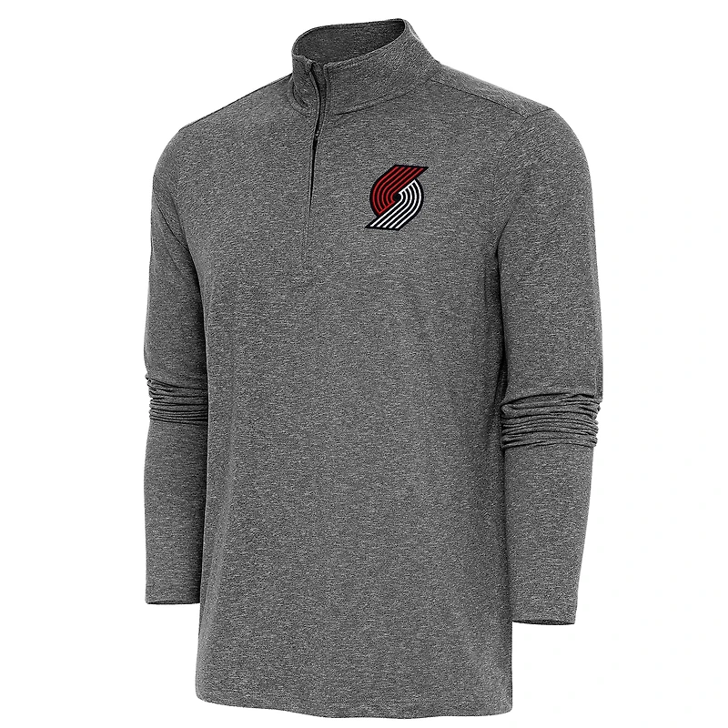 Men's Antigua  Heather Black Portland Trail Blazers Hunk Quarter-Zip Pullover Top