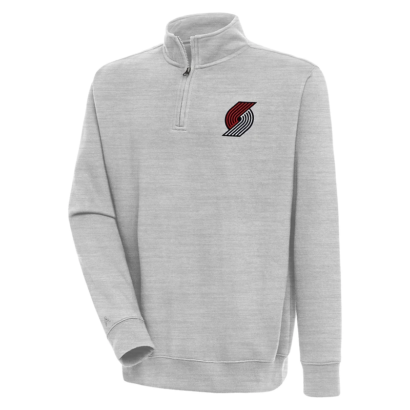 Pull-over Victory à quart de zip Antigua Heather Grey des Portland Trail Blazers pour homme