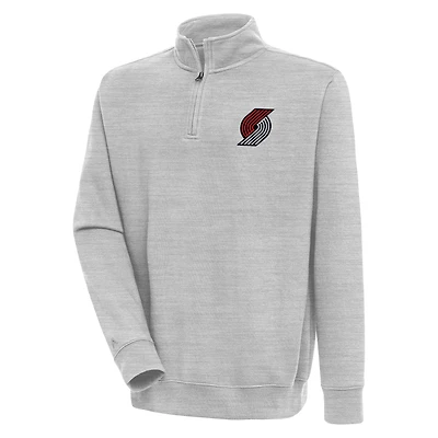 Pull-over Victory à quart de zip Antigua Heather Grey des Portland Trail Blazers pour homme