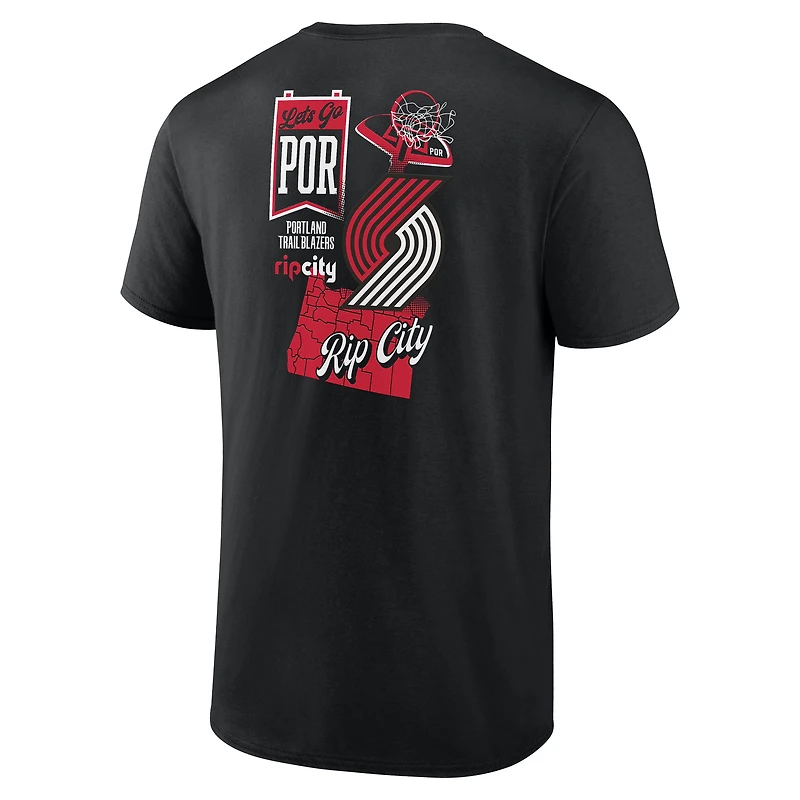 T-shirt noir Split Zone pour homme des Portland Trail Blazers