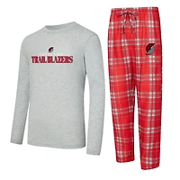 Men's Concepts Sport Red/Heather Gray Portland Trail Blazers Regulate Long Sleeve T-Shirt & Plaid Pant Set