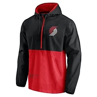 Men's Fanatics Black/Red Portland Trail Blazers Anorak Block Party Windbreaker Half-Zip Hoodie Jacket
