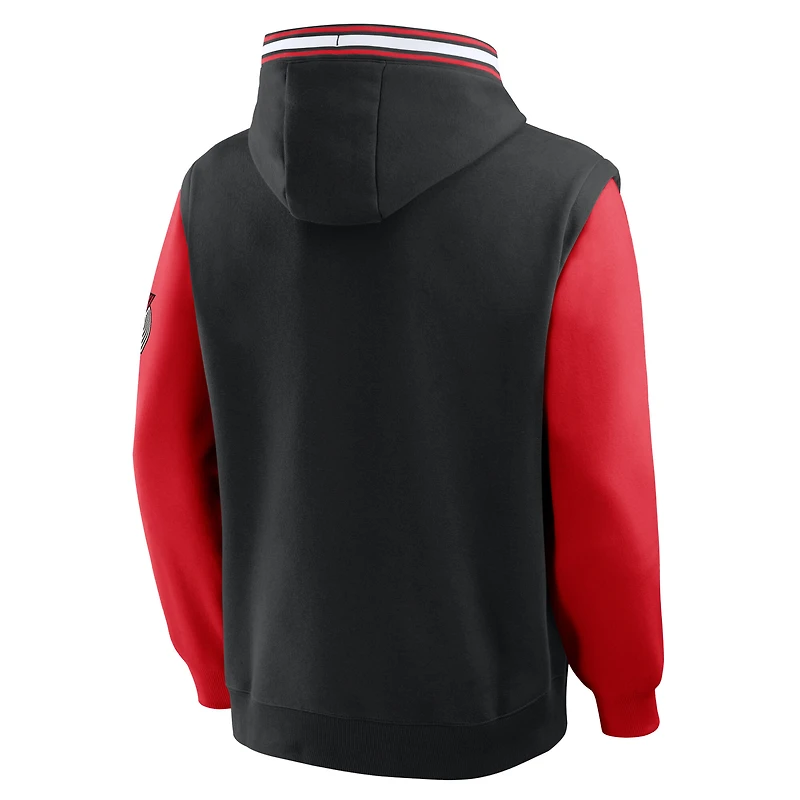 Sweat à capuche Fanatics noir/rouge pour homme des Portland Trail Blazers Half Court Shot Clock Fastbreak