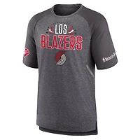 T-shirt raglan de tir Fanatics gris chiné Portland Trail Blazers 2022 Noches Ene-Be-A Core pour hommes