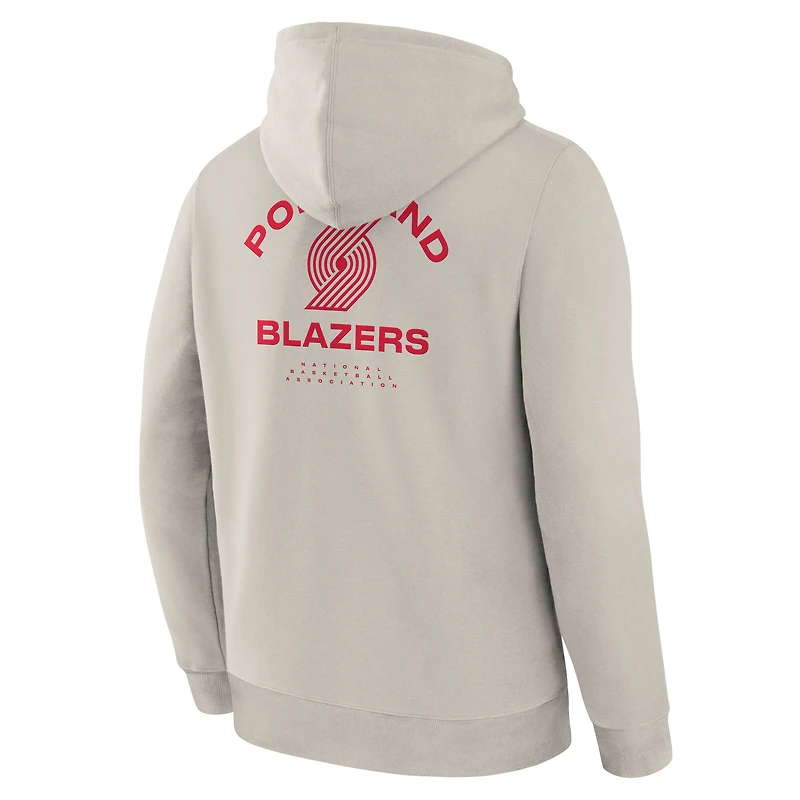 Men's Fanatics Off White Portland Trail Blazers Crossover Collection Blocked Shot Premium Pullover Hoodie