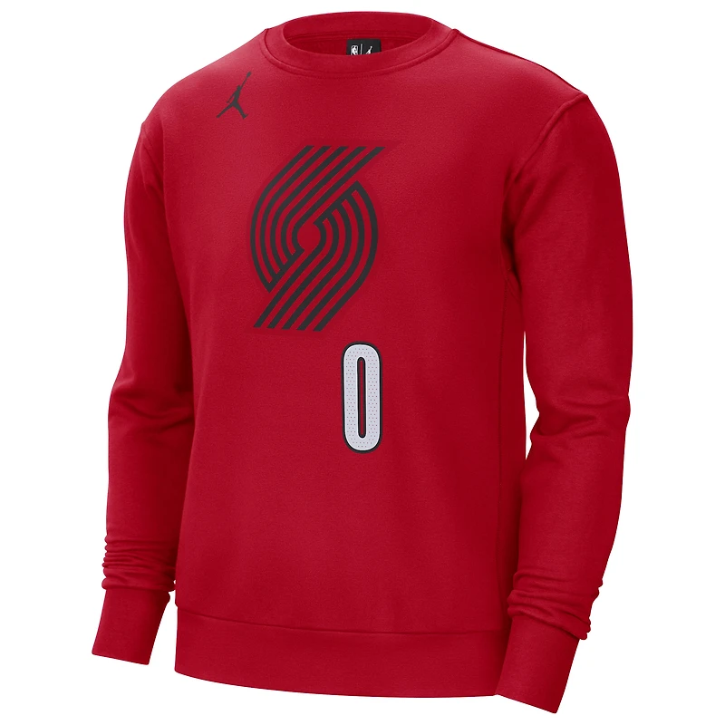 Sweat-shirt Jordan Brand Damian Lillard rouge pour homme Portland Trail Blazers avec nom et numéro