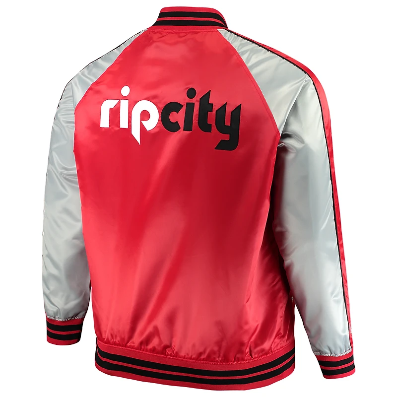 Majestic Red Portland Trail Blazers Big & Tall Veste légère en satin à boutons-pression pour hommes