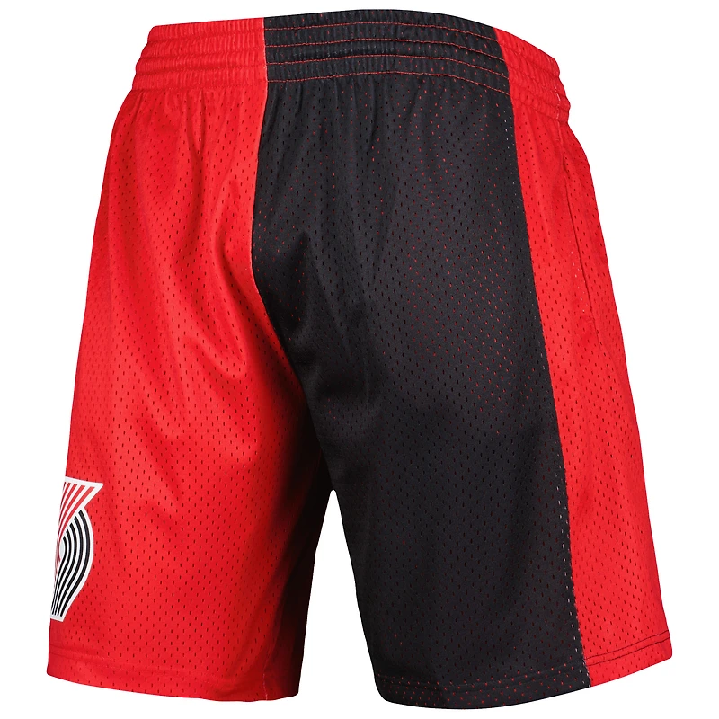 Homme Mitchell & Ness Noir/Rouge Portland Trail Blazers Hardwood Classics 1996 Split Swingman Short