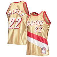Men's Mitchell & Ness Clyde Drexler Gold Portland Trail Blazers 75th Anniversary 1991/92 Hardwood Classics Swingman Jersey