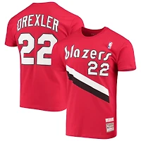 Men's Mitchell & Ness Clyde Drexler Red Portland Trail Blazers Hardwood Classics Player Name Number T-Shirt