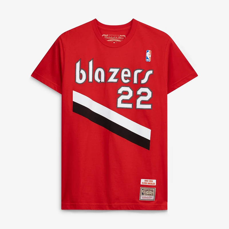 Men's Mitchell & Ness Clyde Drexler Red Portland Trail Blazers Hardwood Classics Player Name Number T-Shirt