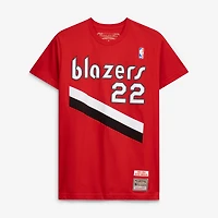 Men's Mitchell & Ness Clyde Drexler Red Portland Trail Blazers Hardwood Classics Player Name Number T-Shirt