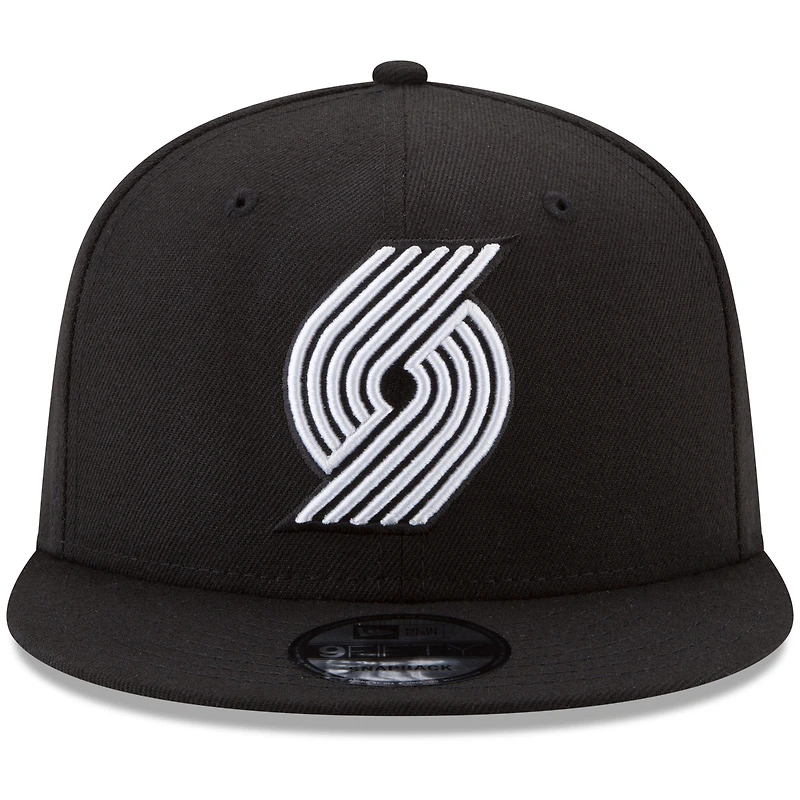 Men's New Era Black Portland Trail Blazers Black & White Logo 9FIFTY Adjustable Snapback Hat