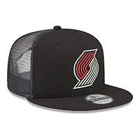 Casquette snapback New Era 9FIFTY noire pour homme, logo principal des Portland Trail Blazers.