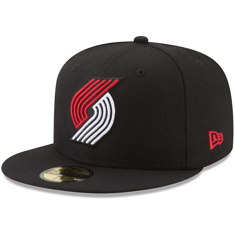 Casquette ajustée New Era 59FIFTY noire pour homme, couleur officielle de l'équipe des Portland Trail Blazers.