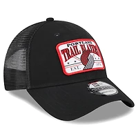 Casquette ajustable 9FORTY Trucker surdimensionnée à plaque Portland Trail Blazers New Era noire pour hommes