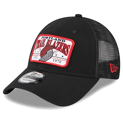 Casquette ajustable 9FORTY Trucker surdimensionnée à plaque Portland Trail Blazers New Era noire pour hommes