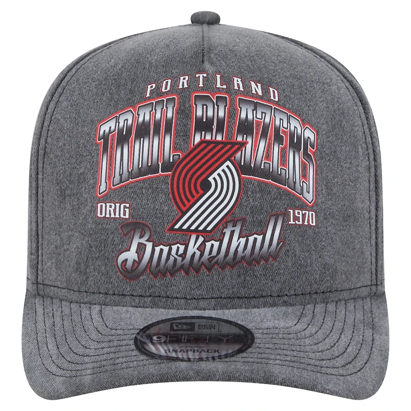 Men's New Era  Charcoal Portland Trail Blazers Throwback Washed Pre-Curved 9FIFTY Snapback Hat