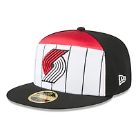 Men's New Era  White/Black Portland Trail Blazers 2025 NBA Tip Off Split Panel 59FIFTY Fitted Hat