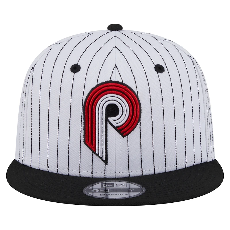 Casquette snapback Deceptor 9FIFTY blanche à rayures fines pour homme des Portland Trail Blazers de New Era