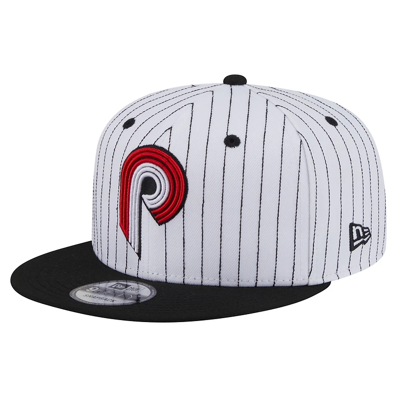 Casquette snapback Deceptor 9FIFTY blanche à rayures fines pour homme des Portland Trail Blazers de New Era