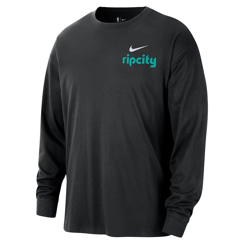 T-shirt à manches longues Nike noir Portland Trail Blazers 2025/26 City Edition Remix Essential Logo pour homme