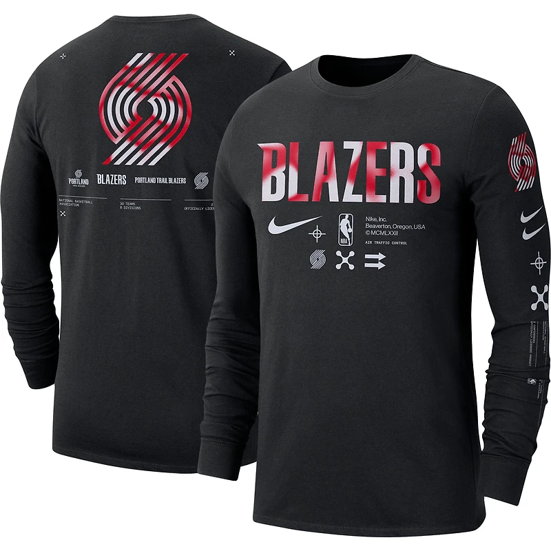 T-shirt à manches longues Nike Portland Trail Blazers Essential Air Traffic Control pour homme, noir