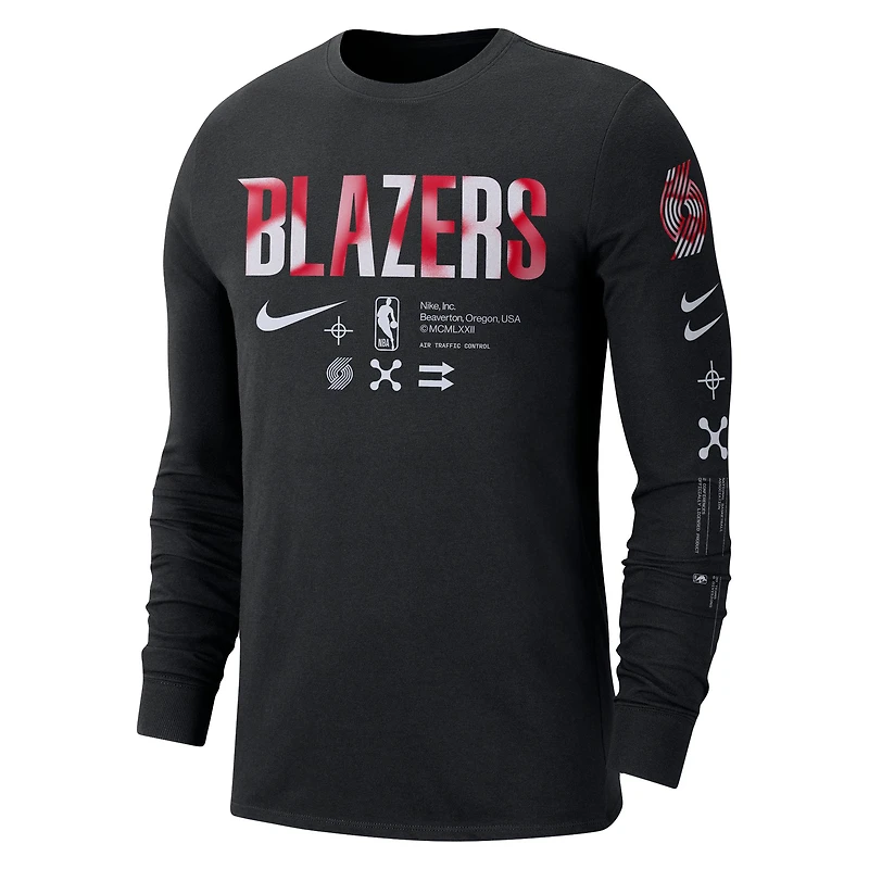 T-shirt à manches longues Nike Portland Trail Blazers Essential Air Traffic Control pour homme, noir
