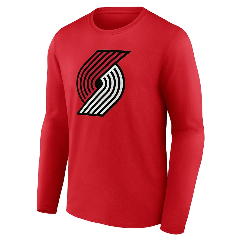 T-shirt à manches longues rouge pour homme avec logo principal des Portland Trail Blazers