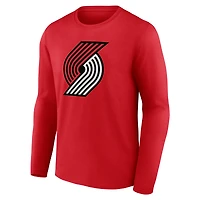 T-shirt à manches longues rouge pour homme avec logo principal des Portland Trail Blazers