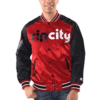 Veste universitaire à bouton-pression en satin Renegade Portland Trail Blazers Starter rouge/noir pour hommes