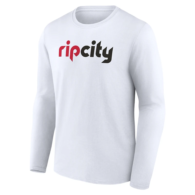 Men's  White Portland Trail Blazers Alternate Logo Long Sleeve T-Shirt