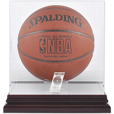 Portland Trail Blazers (-) Mahogany Team Logo Basketball Display Case with Mirrored Back