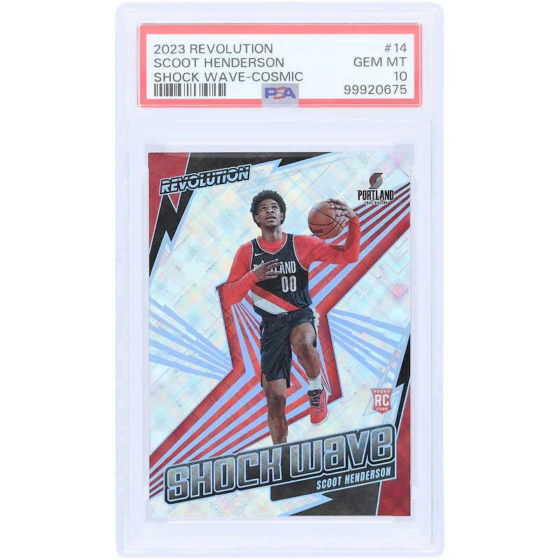 Scoot Henderson Portland Trail Blazers 2023-24 Panini Revolution Shock Wave Cosmic Prizm #14 #15/99 PSA Authenticated 10 Rookie Card