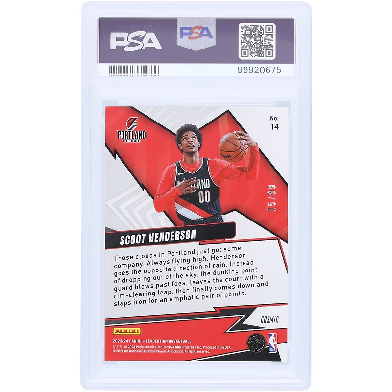Scoot Henderson Portland Trail Blazers 2023-24 Panini Revolution Shock Wave Cosmic Prizm #14 #15/99 PSA Authenticated 10 Rookie Card