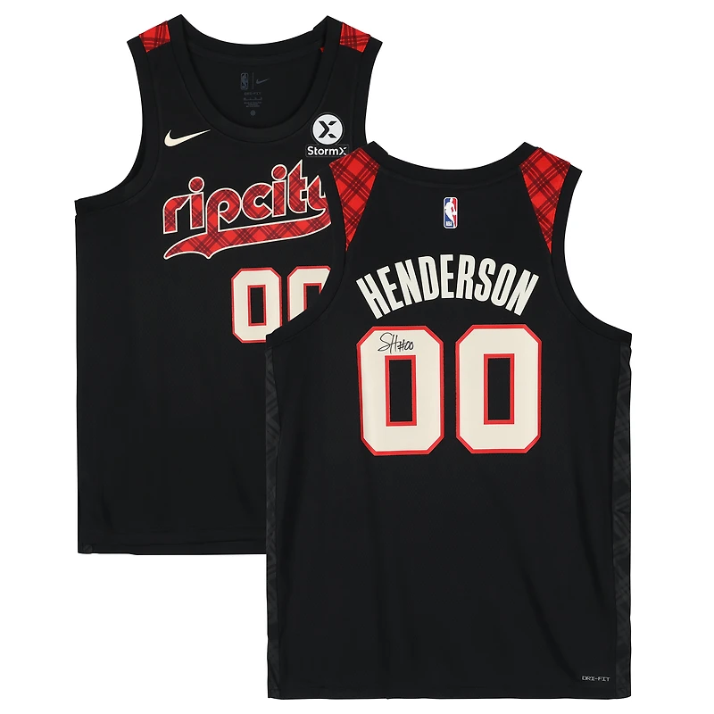 Maillot Swingman Nike City Edition 2023-24 noir dédicacé par Scoot Henderson des Portland Trail Blazers