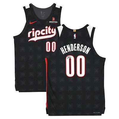Maillot Nike City Edition 2024-25 noir dédicacé par Scoot Henderson des Portland Trail Blazers