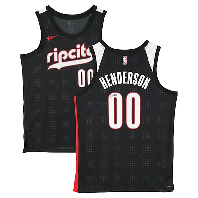 Maillot Nike City Edition Swingman noir dédicacé par Scoot Henderson des Portland Trail Blazers 2024-25