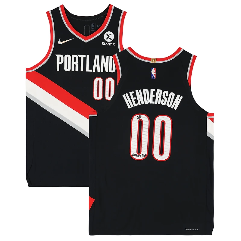 Maillot authentique Nike Diamond Icon Edition noir autographié par Scoot Henderson des Portland Trail Blazers