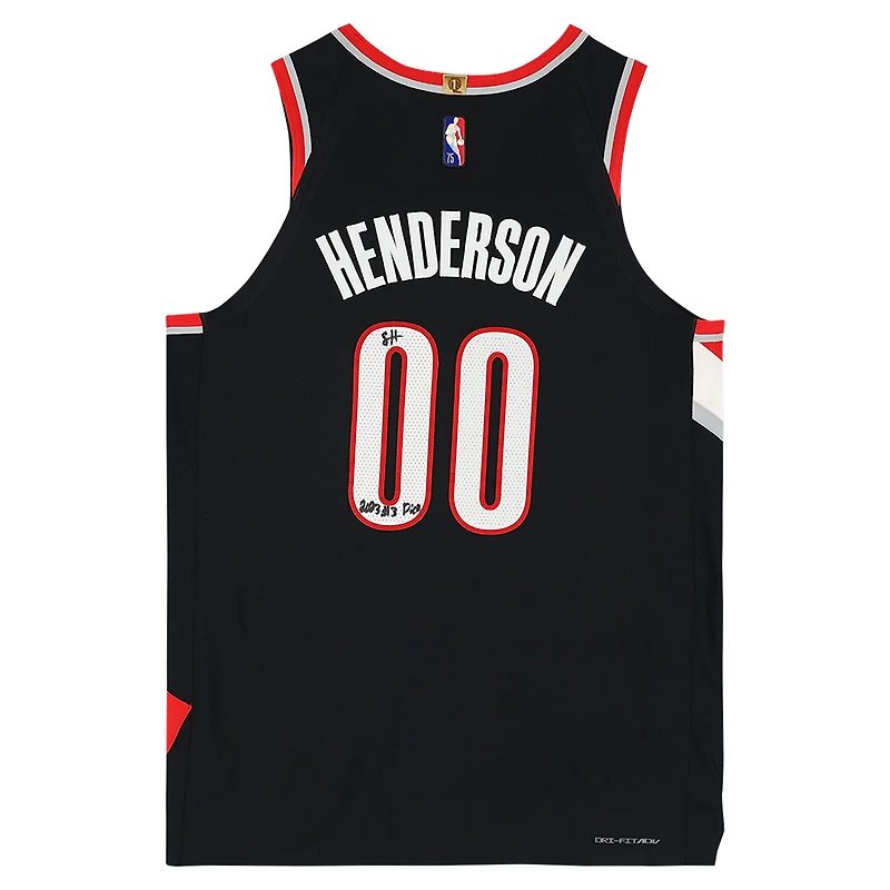 Maillot authentique Nike Diamond Icon Edition noir autographié par Scoot Henderson des Portland Trail Blazers
