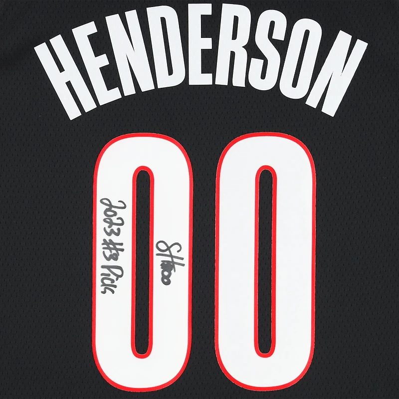 Maillot Swingman Nike Icon Edition noir dédicacé par Scoot Henderson des Portland Trail Blazers avec inscription « 2023 #3 Pick »