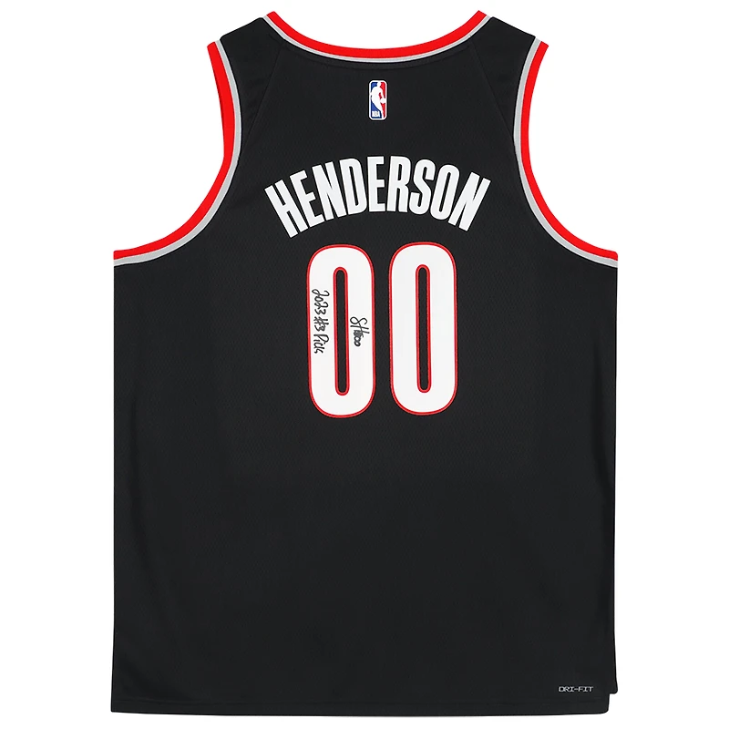 Scoot Henderson Portland Trail Blazers Autographed Black Nike Icon Edition Swingman Jersey with "2023 #3 Pick" Inscription