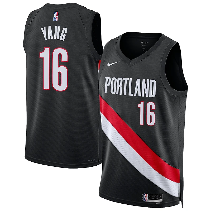 Maillot Swingman Nike Yang Hansen noir unisexe des Portland Trail Blazers - Édition Icon